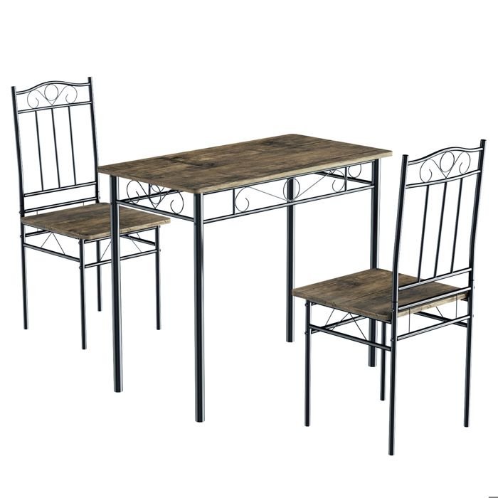 ensemble table à manger 90x 48x 75 cm et 2 chaises-marron et noir-style industriel, pour cuisine, salle à manger, salon